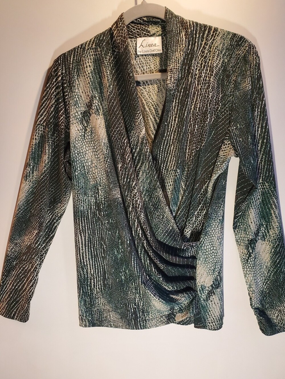 Linea by Louis Dell'Olio Green Snake Skin Drape Front Women's Sweater (Med)